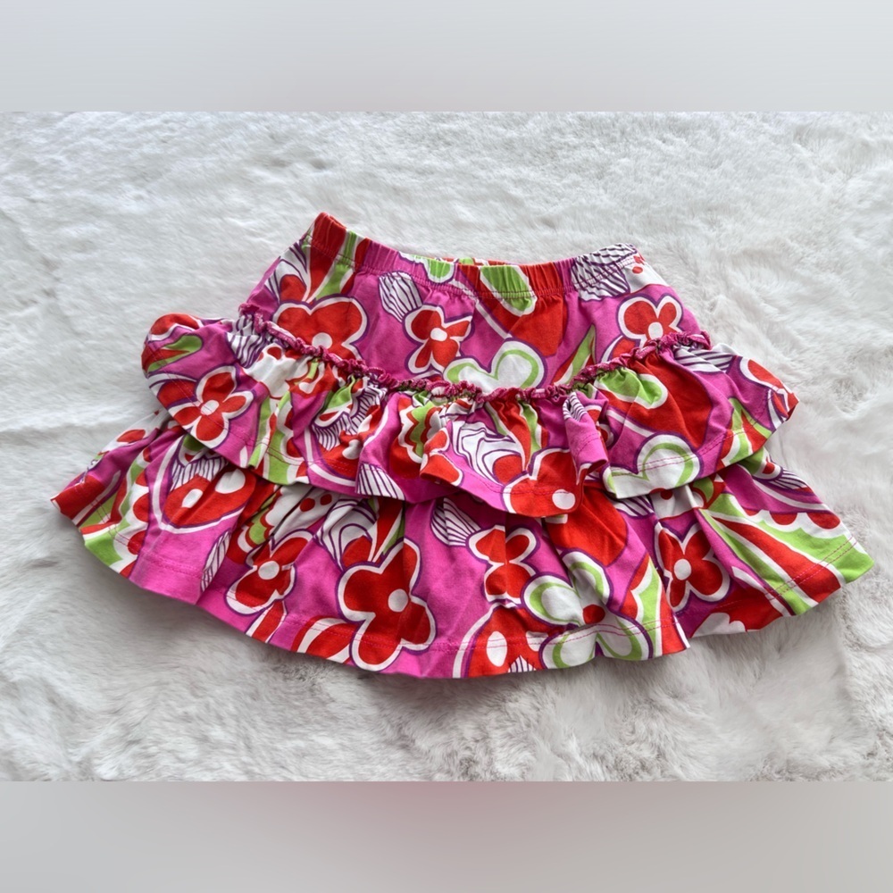 Hanna Anderson Floral Pattern Two Tiered Ruffle Skorts Size